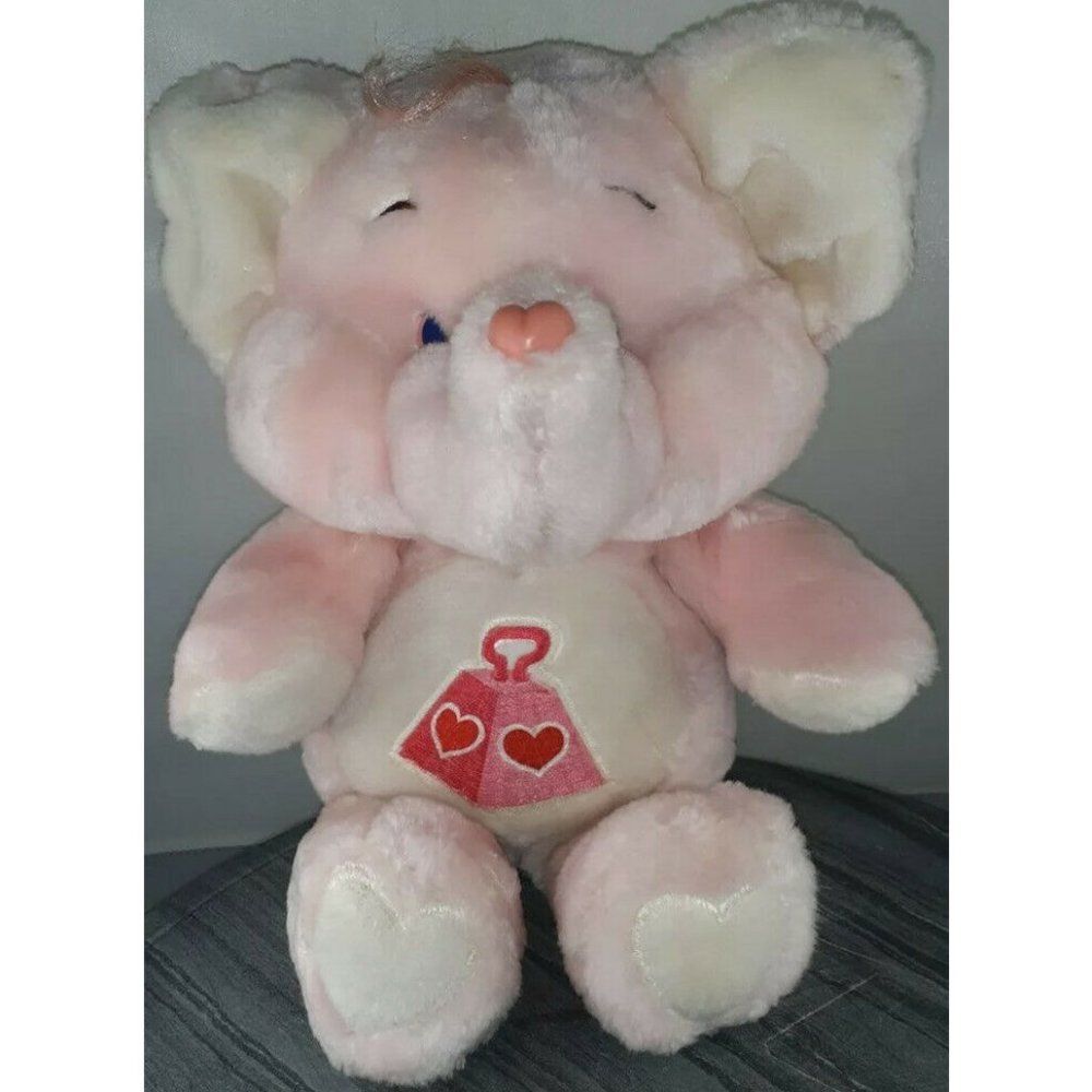 Vintage 1984 Kenner Care Bear Cousin Lots a Heart Pink Elephant Plush 13"